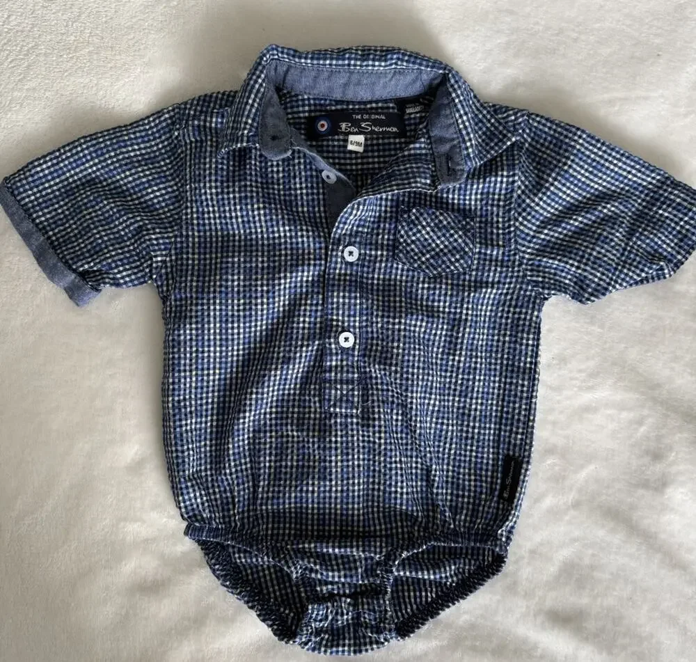 The Original Ben Sherman Short Sleeve Collared Blue Plaid One Piece Size 6-9 M